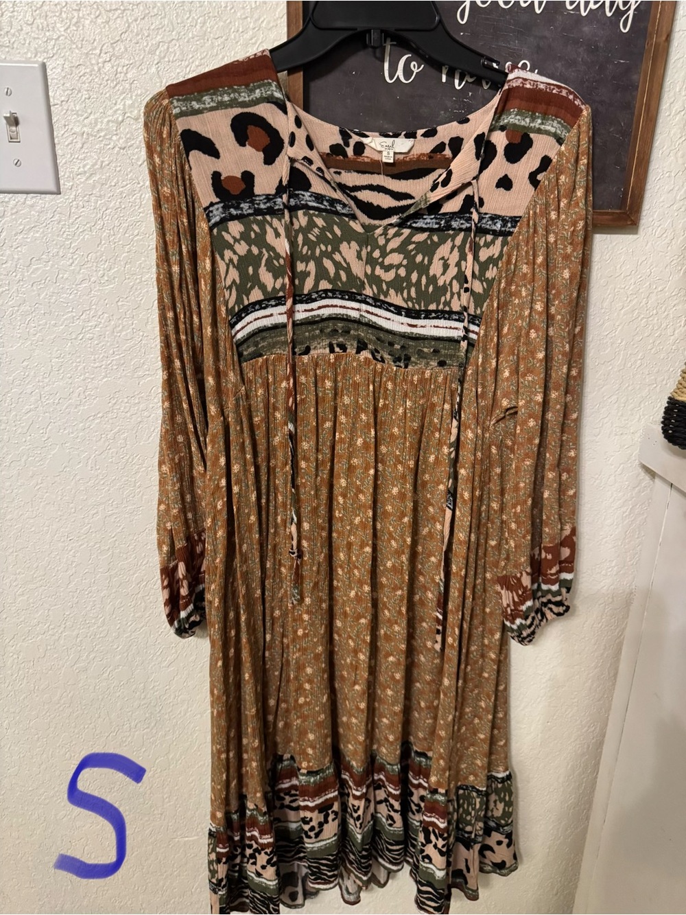 Boho Printed Midi Dress in Rust Green